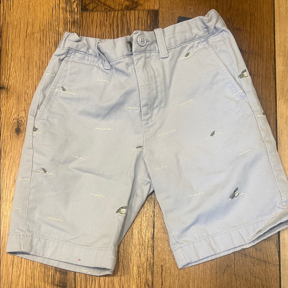 J Crew Crewcuts Cotton Chino Boys Blue Embroidered Shark Shorts
